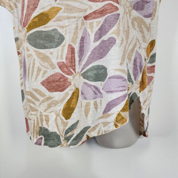 Nicole Miller Top Women's Medium 100% Linen Floral Print Neutral Boho Cap Sleeve - Picture 6 of 8